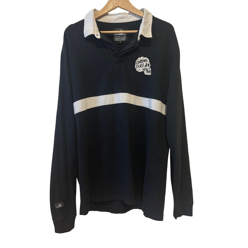 Lurking Class Rugby Shirt Size XL Black Skull Y2K Skater Streetwear Grunge Goth